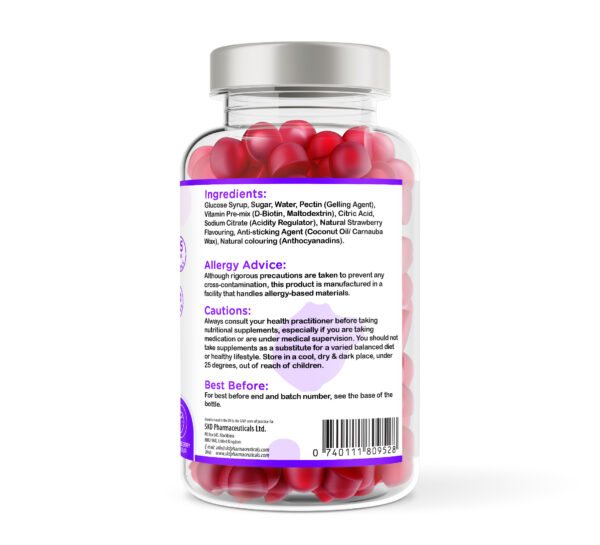 Biotin | 5000mcg | 60 & 150 Gummies | Strawberry Flavour | Vegan - Image 3